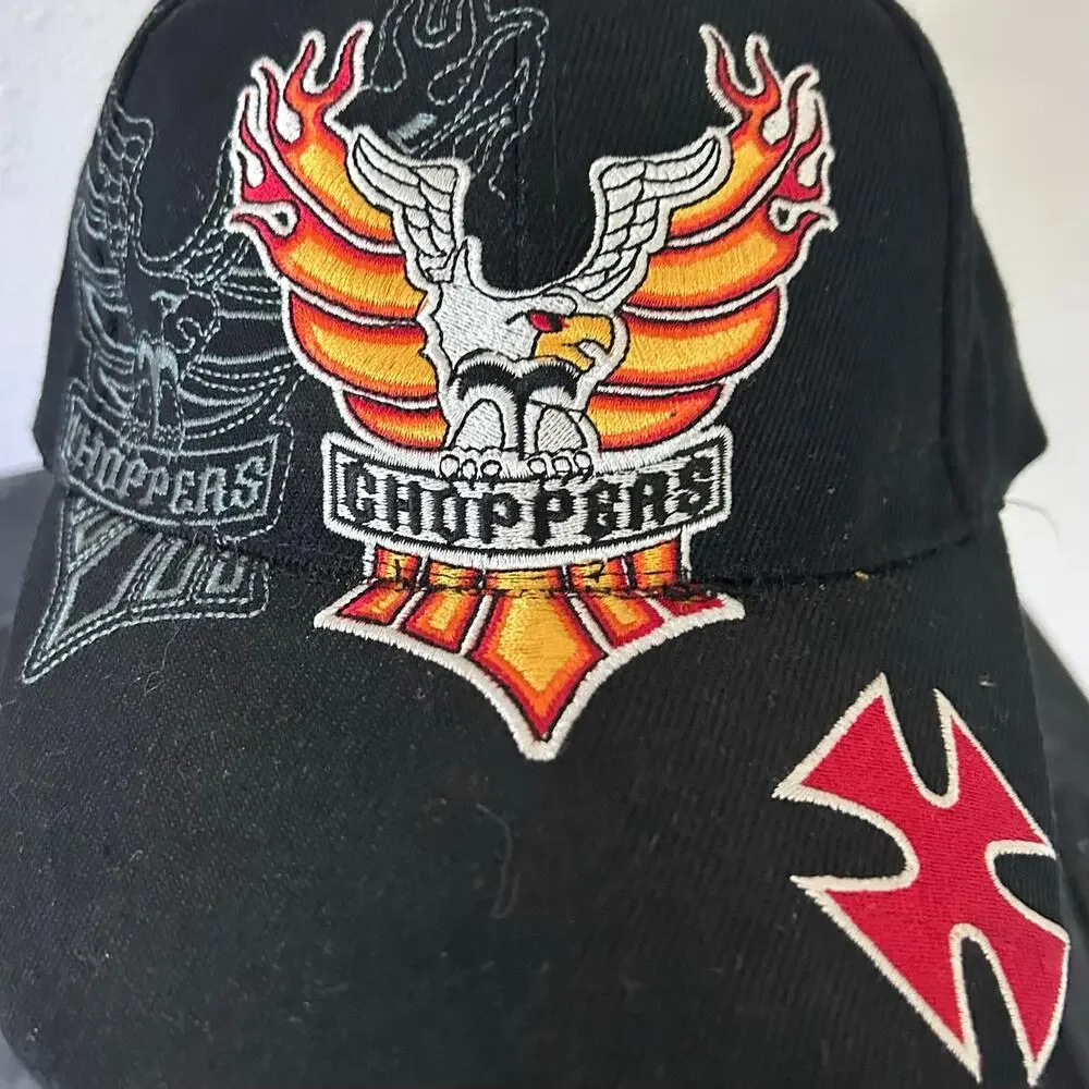 Y2K Black Choppers Eagle Flame Graphic Baseball Cap biker skater moto One Size